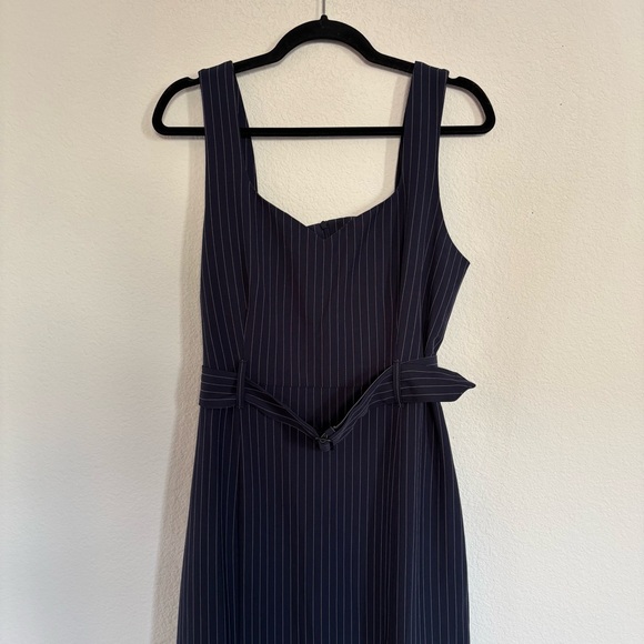 Banana Republic Midi Sheath Dress Slit Sweetheart Blue Pinstripe Office Work - Picture 3 of 8